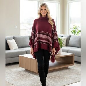 NEW Womens Neutral Brown Plaid Poncho, Warm Shrug, Fall Shawl